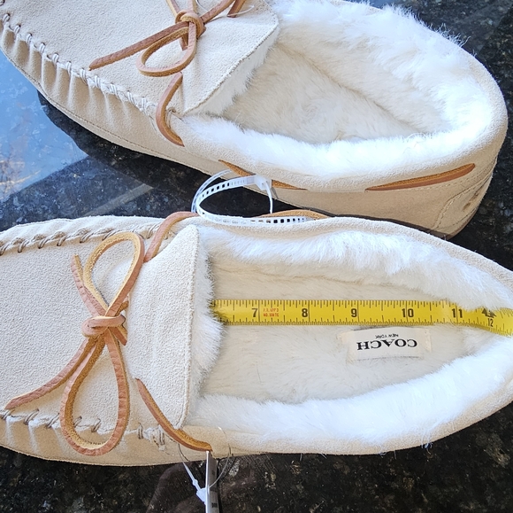COACH Men Sand Suede Shearling Slippers Moccasins Sz 11 - Picture 4 of 12